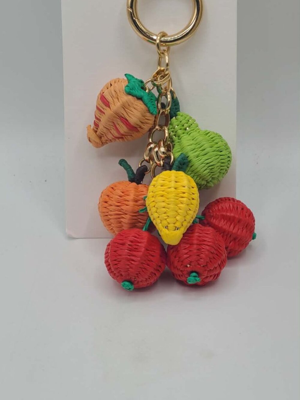 J Crew Gold Tone Raffia Fruity Bag Charm NWT - Picture 3 of 7